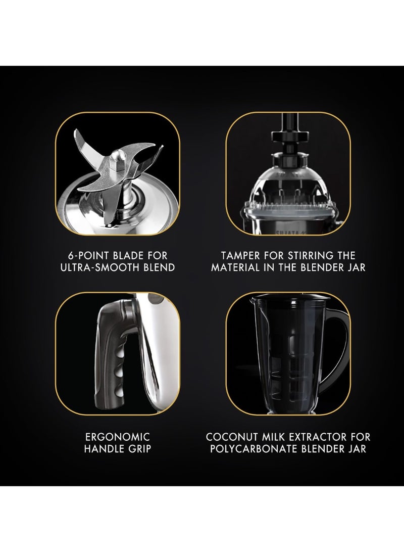 سوجاتا Sujata MG03 Mixer Grinder|1000 Watts Double Ball Bearing Motor|25000 RPM|Non-Stop 90 Mins Running|4 Jars including 1750ml Blender with Coconut Milk Extractor, 1500ml, 1000ml, 500ml Jar| (Black) - Image 4